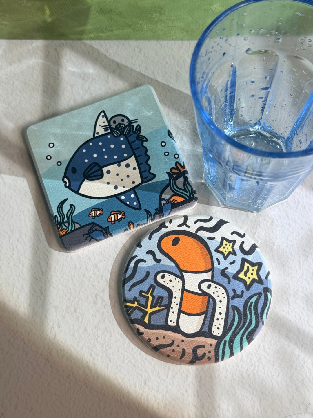 圭藻土吸水杯垫/海洋生物系列 - 杯垫 - 其他材质 蓝色