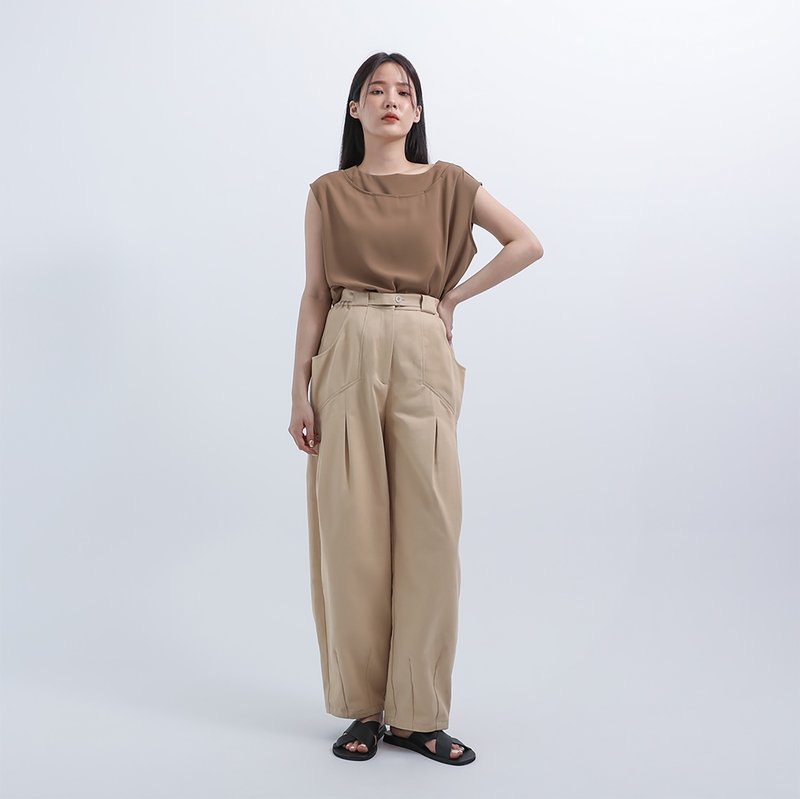 Lingbo_凌波休闲裤_22SF202_卡其 - 女装长裤 - 棉．麻 卡其色