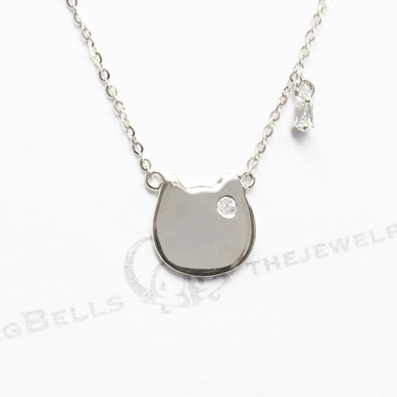 18K白金圆形钻石配梯方钻石项链/锁骨链/生日石/猫咪形 (包邮) - 锁骨链 - 钻石 银色