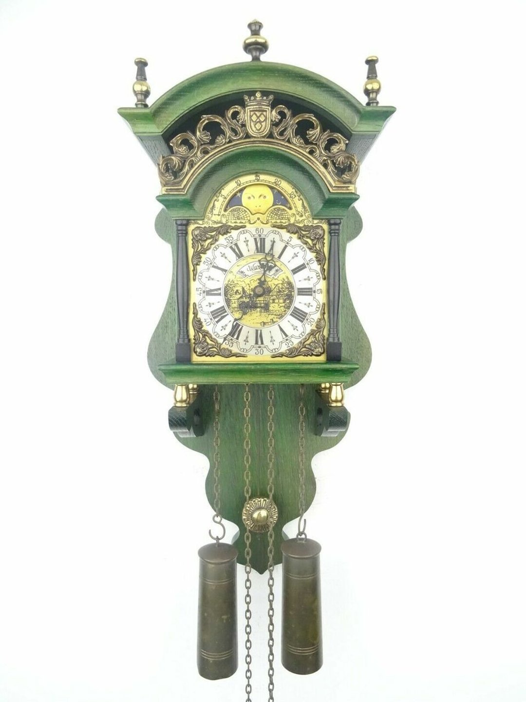 Antique Vintage Dutch Wall Clock Warmink Wuba Sallander Moonphase 8 day - 时钟/闹钟 - 木头 绿色