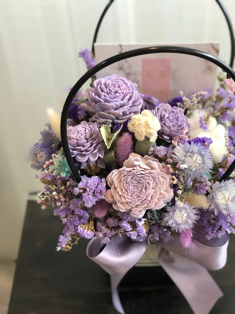 干燥花 进口太阳玫瑰索拉花 毛笔花 花提袋 送礼 定制化 - 干燥花/捧花 - 植物．花 紫色