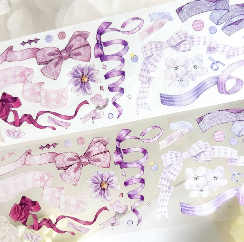 丝带收集 (七彩) 蕾絲蝴蝶結 復古裝飾 PET 和紙膠帶 - 纸胶带 - 其他材质 多色