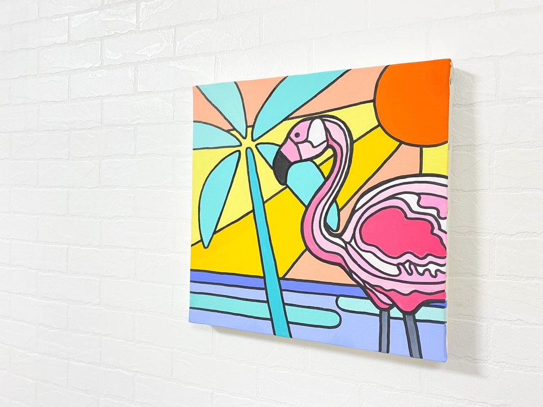 绘画艺术室内原始火烈鸟棕榈树手写艺术帆布面板 - 海报/装饰画/版画 - 其他材质 