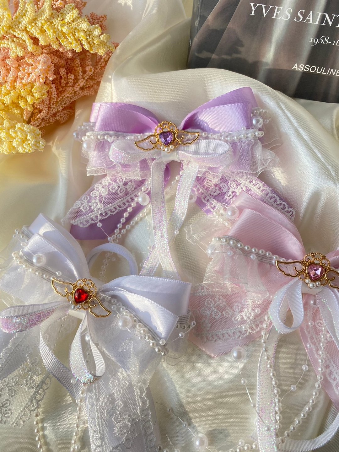 Satin Ribbon 2 Layers Hair Bow Handmade accessories - 发饰 - 棉 多色