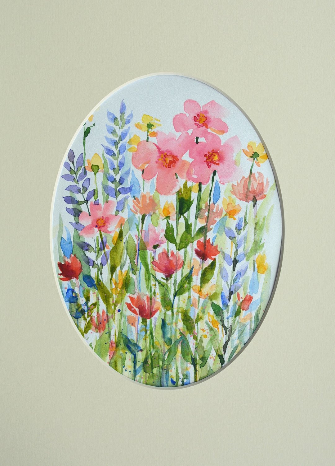 原创水彩画 现代绘画 草地花卉艺术 20x15厘米 - 插画/绘画/写字 - 纸 绿色