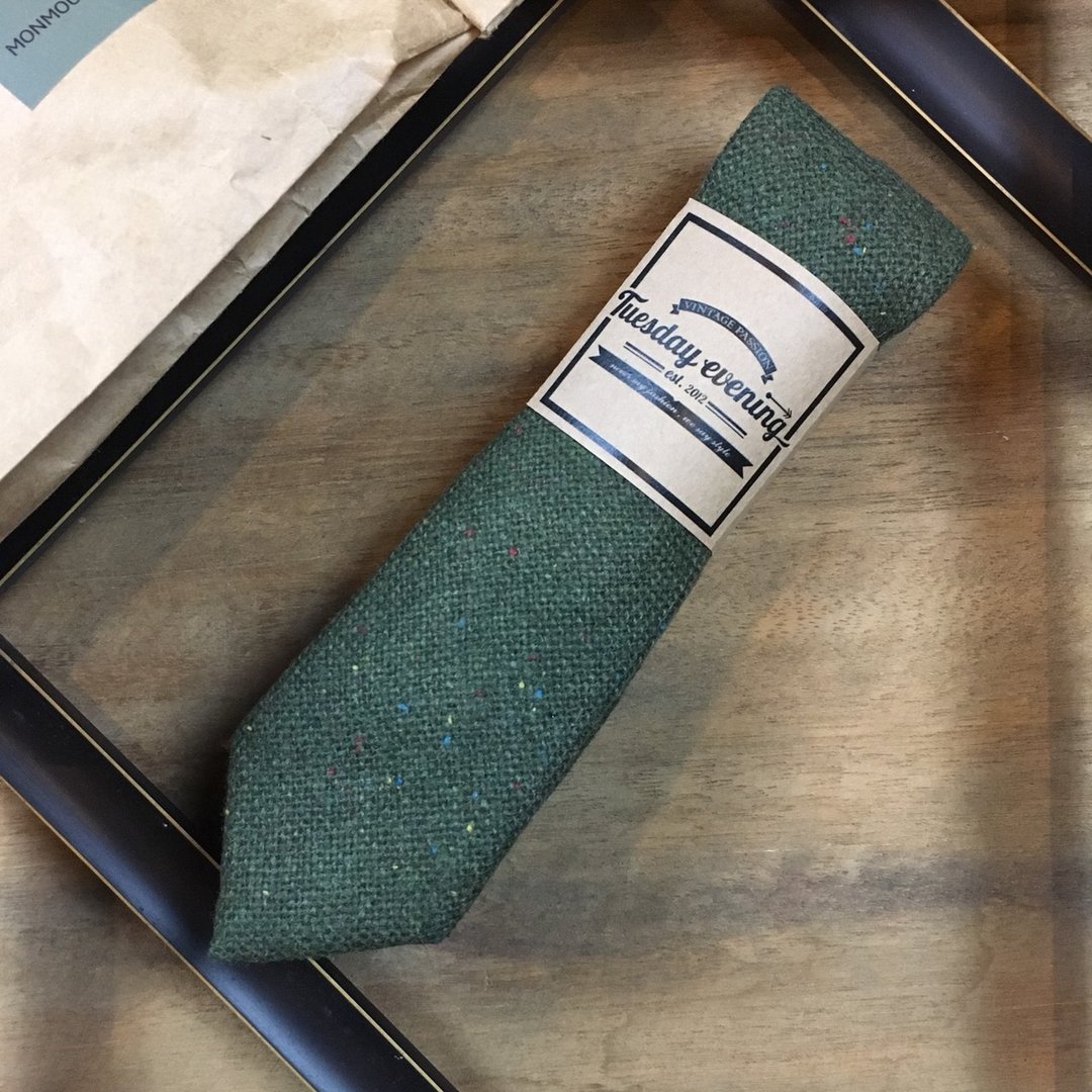 Neck tie Olive Green Mix - 领带/领带夹 - 棉 绿色