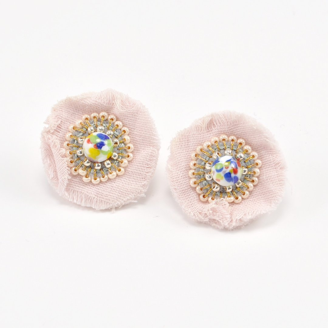 new old stock, statement flower earrings, pink earrings,  No.10 - 耳环/耳夹 - 棉 粉红色