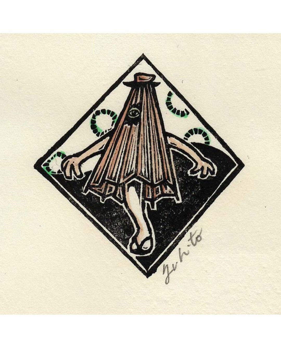 [Woodcut] Karakasa KARAKASA-OBAKE Japanese Yokai Original Print Art Print Free Shipping - 海报/装饰画/版画 - 纸 咖啡色