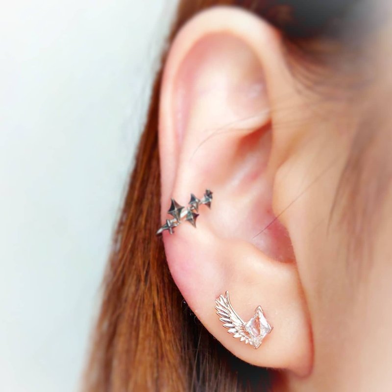 飞翔小翼菱形香槟色绿柱石电镀18K玫瑰金纯银耳环 - 耳环/耳夹 - 纯银 金色