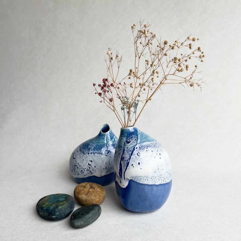 浪花琉璃。手工陶瓷花瓶 花器 陶艺 花道道具 陶器 教师节礼物 - 花瓶/陶器 - 瓷 蓝色