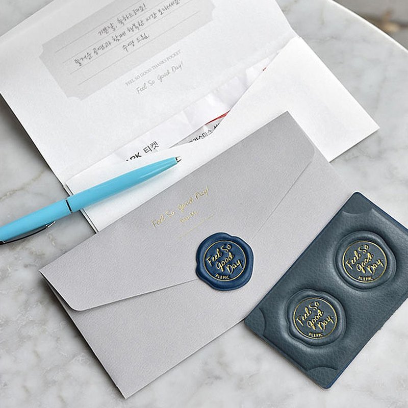 PLEPIC 好经典皮革蜡封章万用信封袋组-墨绿灰,PPC95697 - 信封/信纸 - 人造皮革 绿色