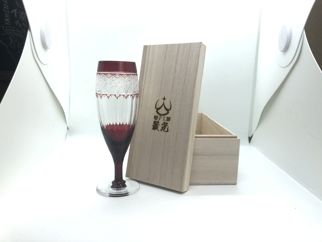 Flat openwork chrysanthemum connecting flute champagne glass - 酒杯/酒器 - 玻璃 红色