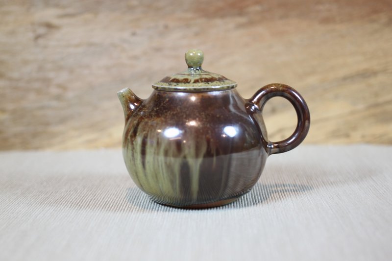 【父亲节礼物】柴烧铁釉 柚型茶壶 名家叶敏祥手工作品 - 茶具/茶杯 - 陶 