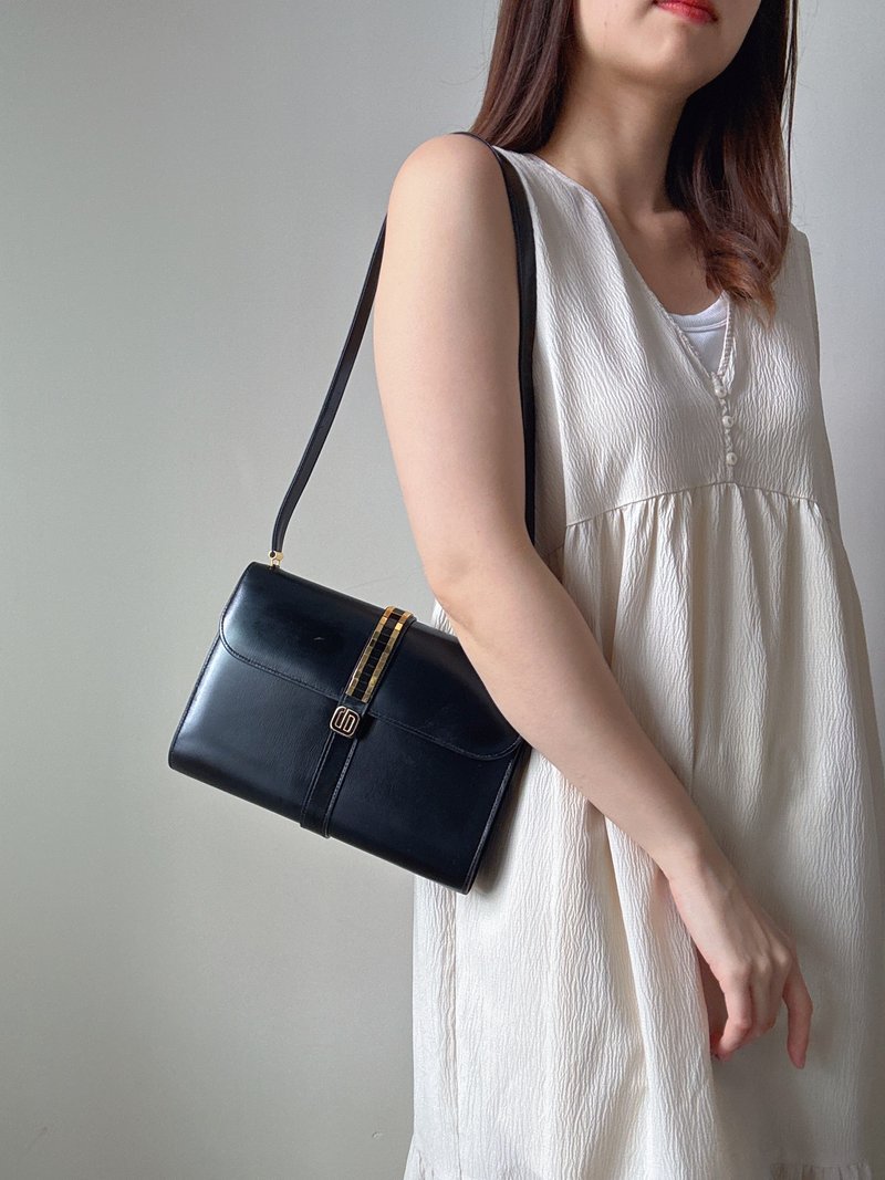 中古美品 Christian Dior CD 真皮豆腐包 单肩包 - 侧背包/斜挎包 - 真皮 黑色