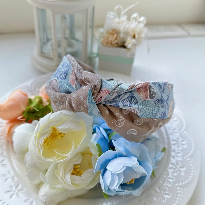 纯棉拼布绑结发箍头箍发饰-海中贝壳 - 发饰 - 棉．麻 蓝色