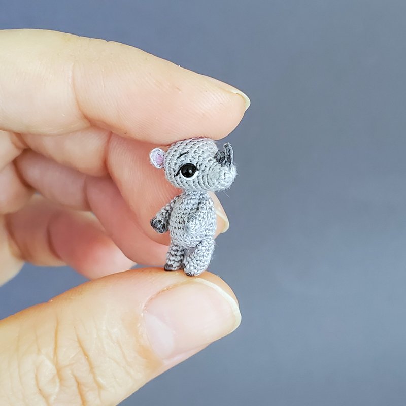 Extremely micro rhinocerous. Dollhouse miniature. Doll pet. Microtoysby. - 玩偶/公仔 - 棉 灰色