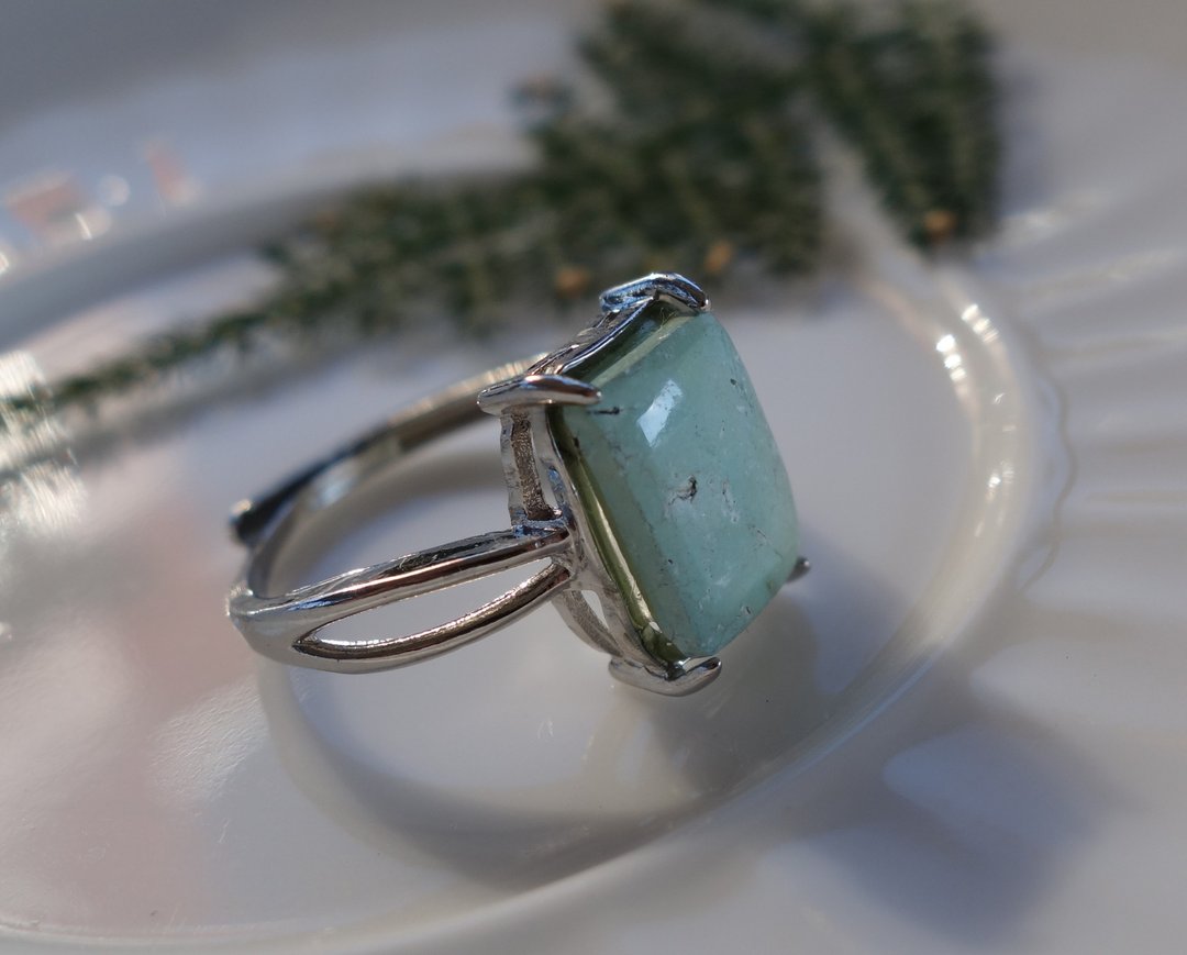 Ring 天然老绿松石 戒指 2.1克 绿松石 老珠子 古董 艺术 - 戒指 - 玉石 绿色