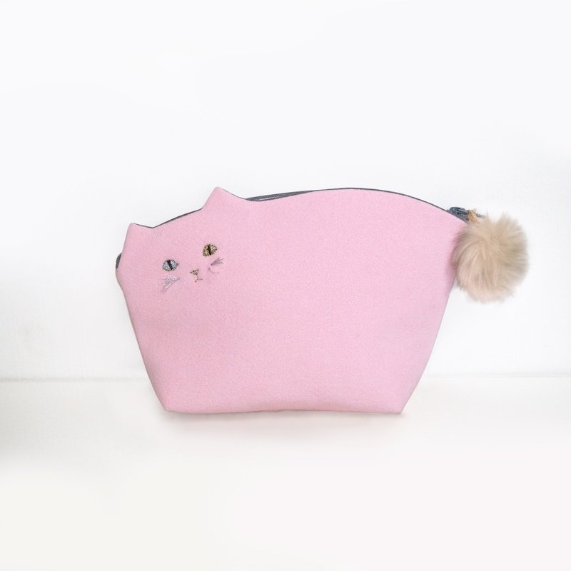 Koneko Pouch No. 006 with cherry beard [Made to order] - 化妆包/杂物包 - 聚酯纤维 粉红色