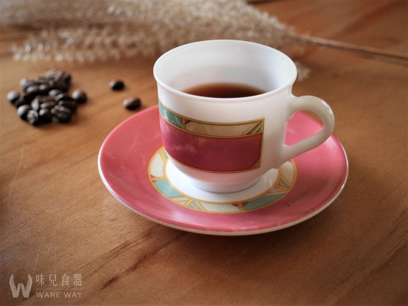 早期浓缩咖啡杯盘组－粉红色天棚  (餐具/旧货/老物/玻璃/几何) - 咖啡杯/马克杯 - 玻璃 粉红色