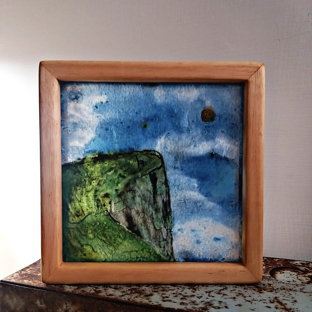 釉彩玻璃画-崖边空椅 - 海报/装饰画/版画 - 玻璃 蓝色
