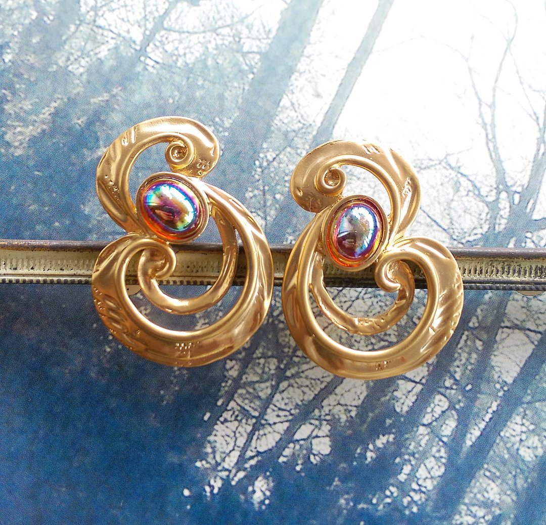 Vintage Jewelry 西洋古董饰品 AVON 哑光 霓光 花体  针式耳环 - 耳环/耳夹 - 其他金属 金色