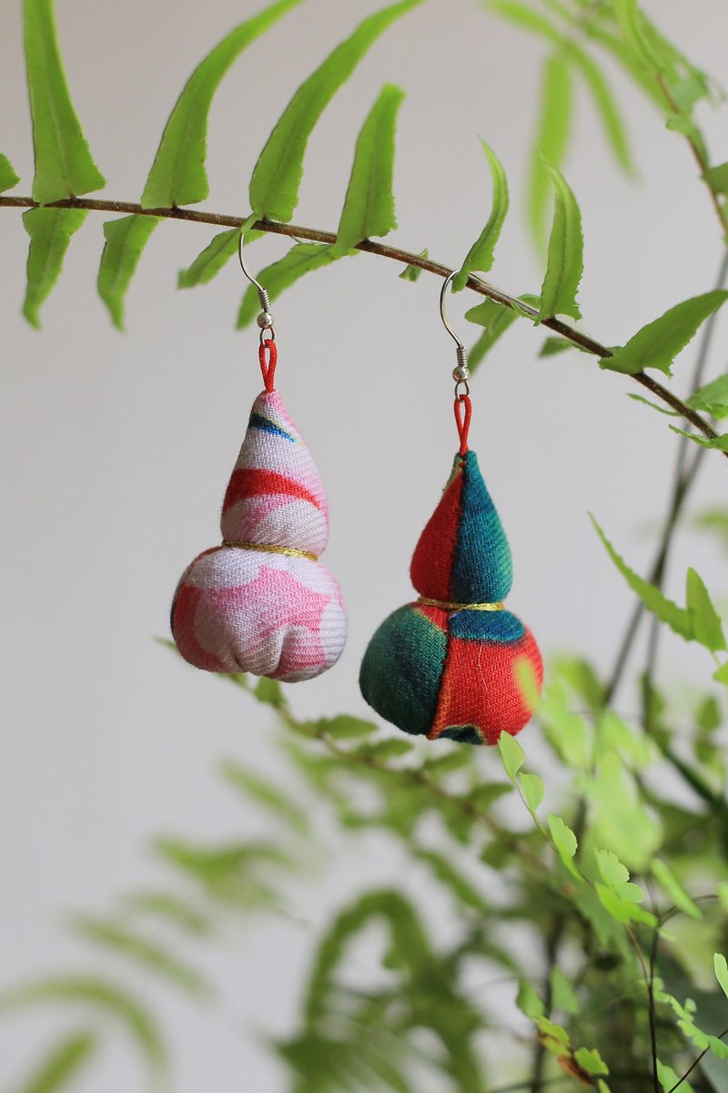 【端午礼盒】壹染指香包 | 盲盒 布艺葫芦耳饰定制 | s99银勾 - 耳环/耳夹 - 棉．麻 