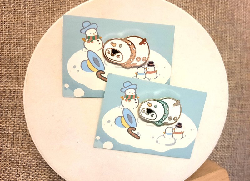Won't Give Up 2 雪人 小企鹅 襟针 - 胸针 - 其他金属 