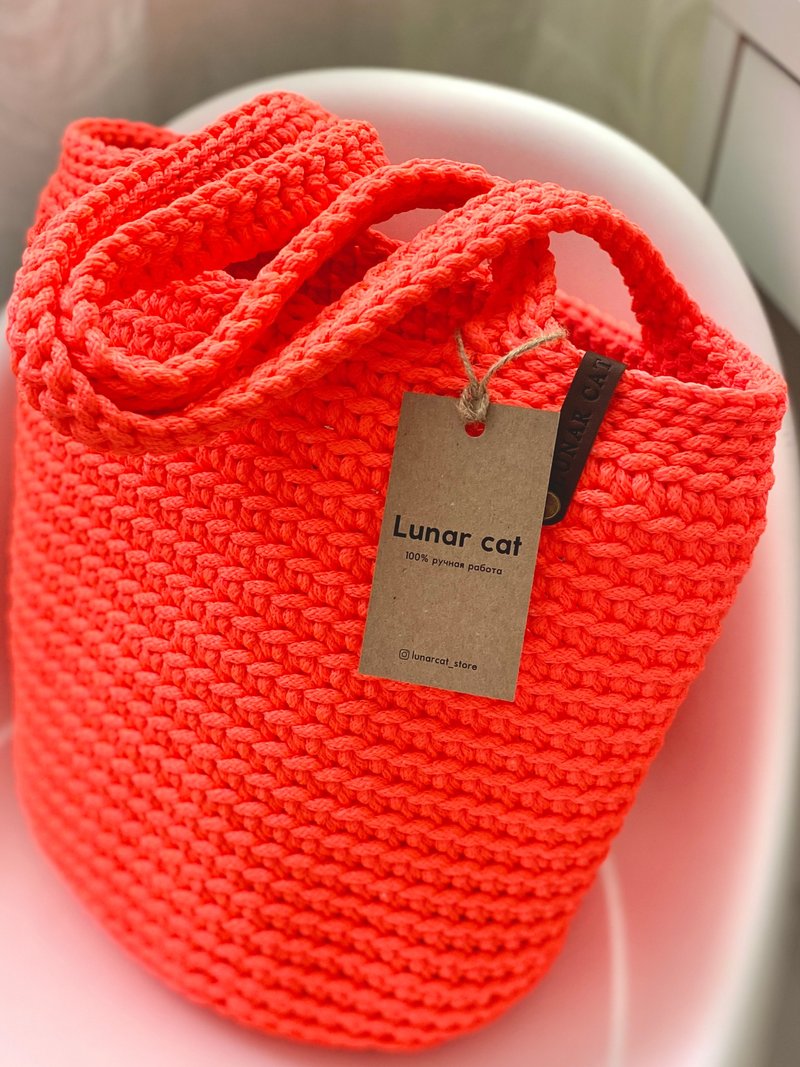 Crochet Tote Bag XL size Neon Colors, Crochet Beach Bag, Crochet Market Bags - 手提包/手提袋 - 聚酯纤维 多色