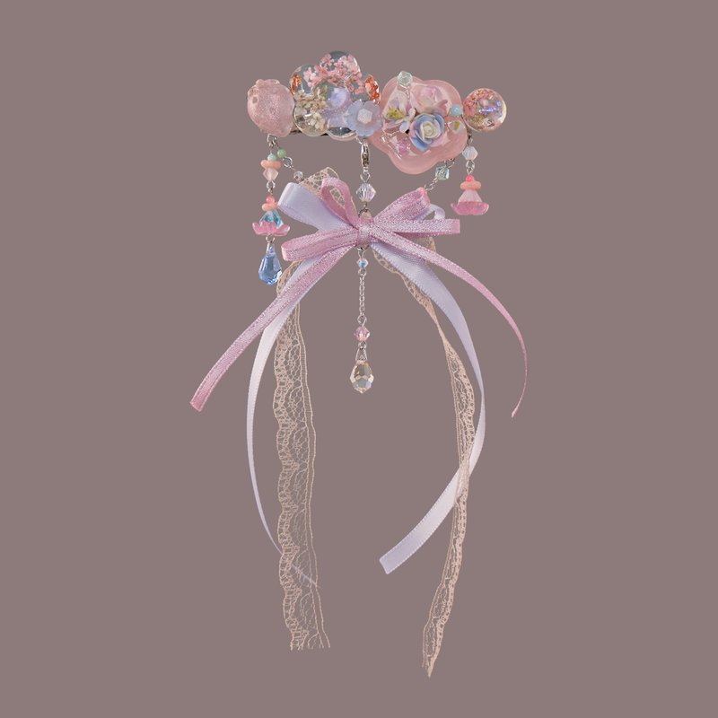 糖菓子押花树脂Carrie头发夹配可拆式蝴蝶结 - 发饰 - 粘土 粉红色