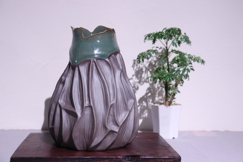 【青瓷 海青色】草根花器【台湾陶瓷花器】Ceramic Vase - 花瓶/陶器 - 陶 