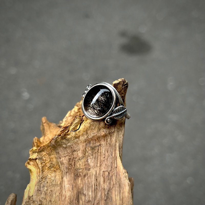 喜迎瑶 925银 发晶 黑发晶 水晶 活口 戒指 民族风 复古 男女 - 戒指 - 水晶 银色