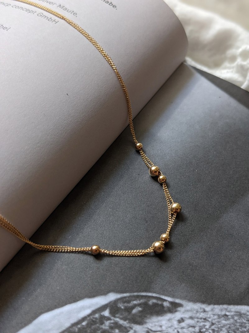 美国14k注金(14KGF)可调式双链金球项链 │水洗不褪色 - 项链 - 其他金属 金色