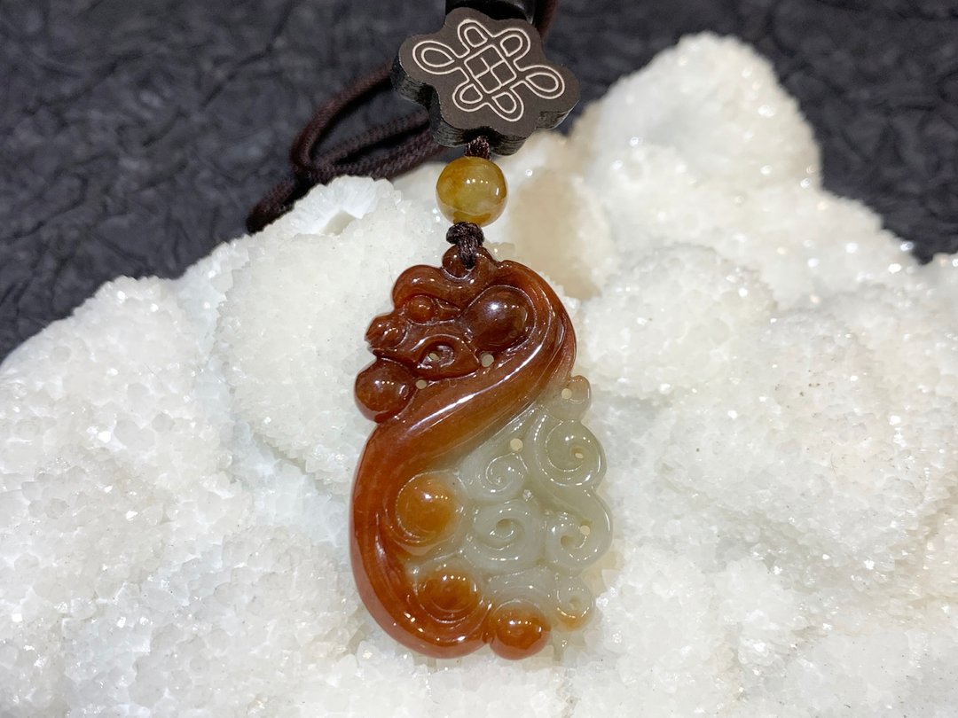 快速出货 天然A货缅甸玉翡翠 红翡 随行龙 C型龙 项链 - 项链 - 玉石 多色