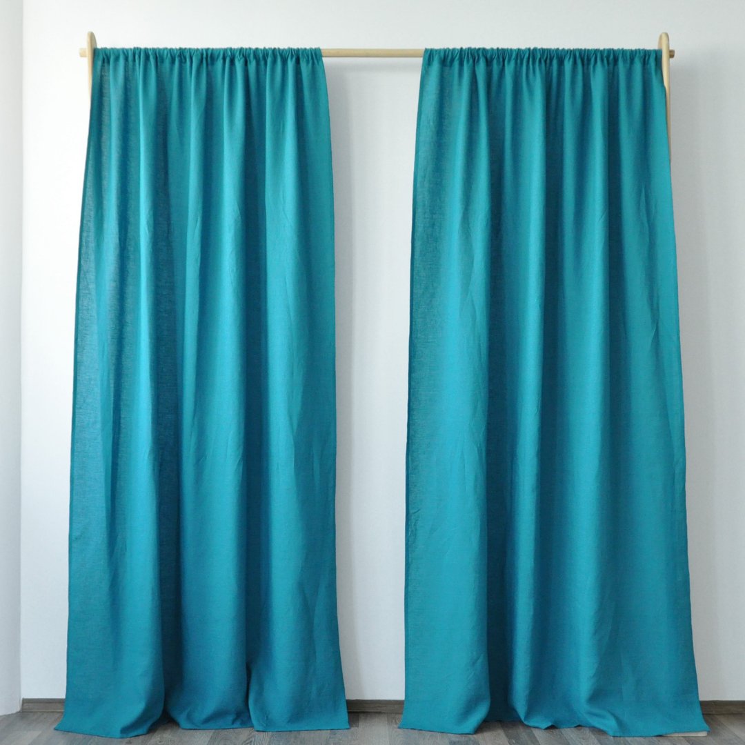 Sea wave regular and blackout linen curtains / Custom curtains / 2 panels - 门帘/门牌 - 亚麻 蓝色