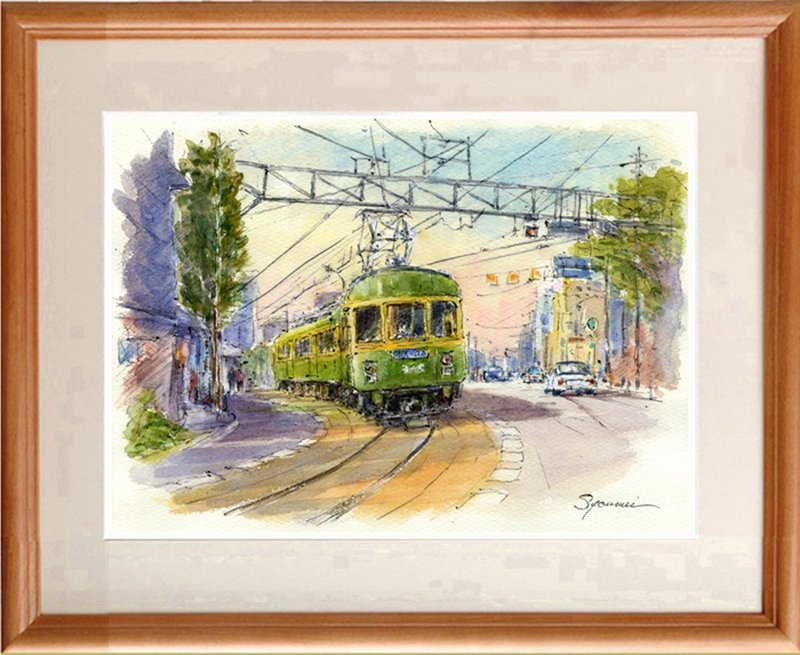 Original watercolor painting Running in front of Enoden and Ryukokuji - 海报/装饰画/版画 - 纸 