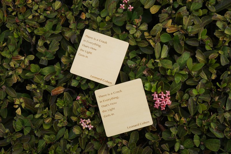 台湾桧木 原木杯垫 英文语录 裂痕 Crack Hinoki - 杯垫 - 木头 黄色