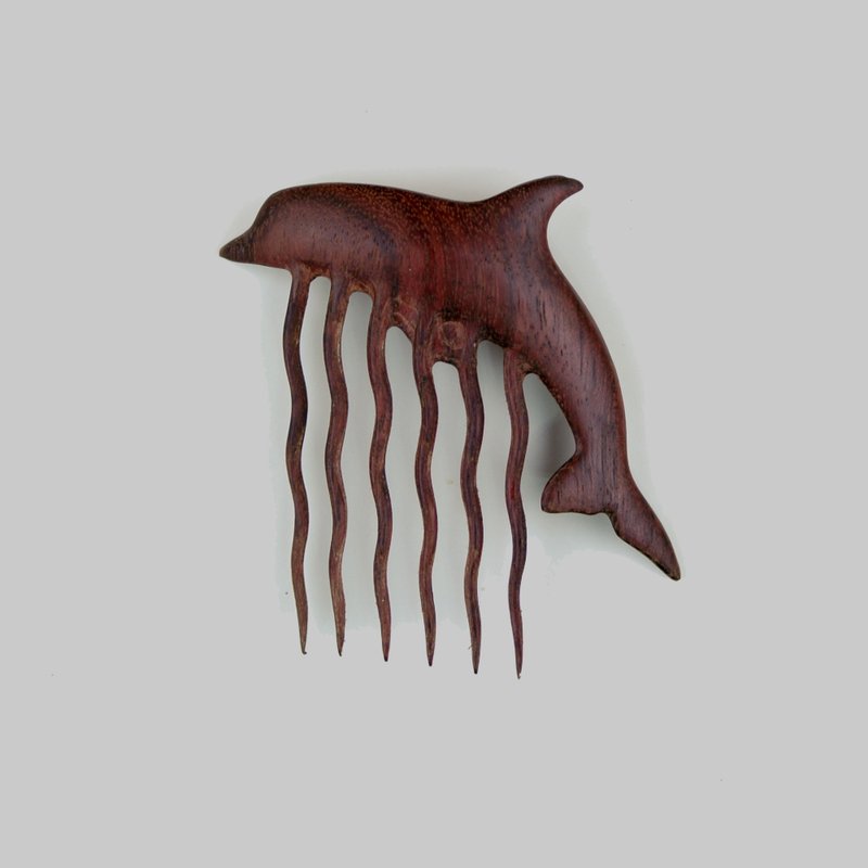 海豚 发饰 礼物 木头 木雕刻 梳子 - 发饰 - 木头 咖啡色
