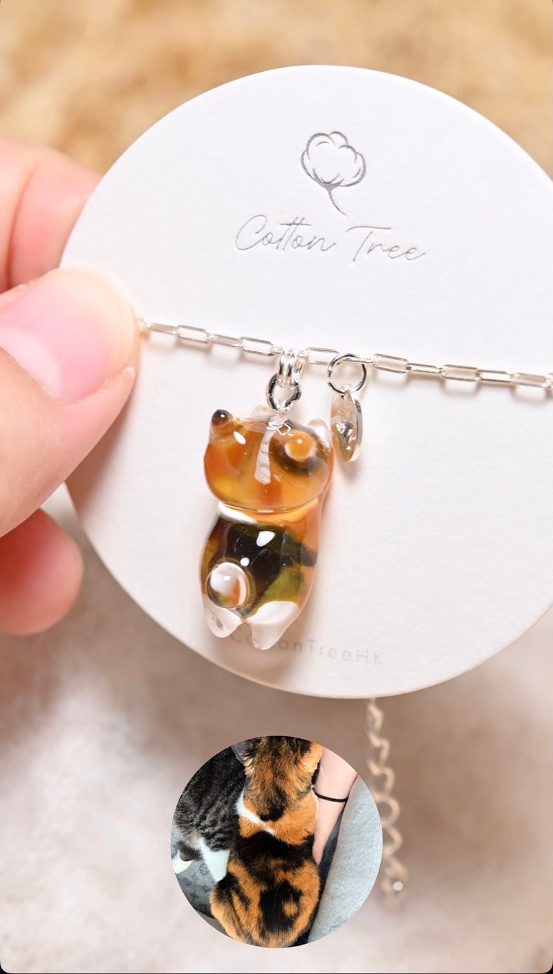 【客制化】日本树脂手绘琉光猫咪饰品、纯银项链/手绳/耳环/戒指 - 手链/手环 - 树脂 多色