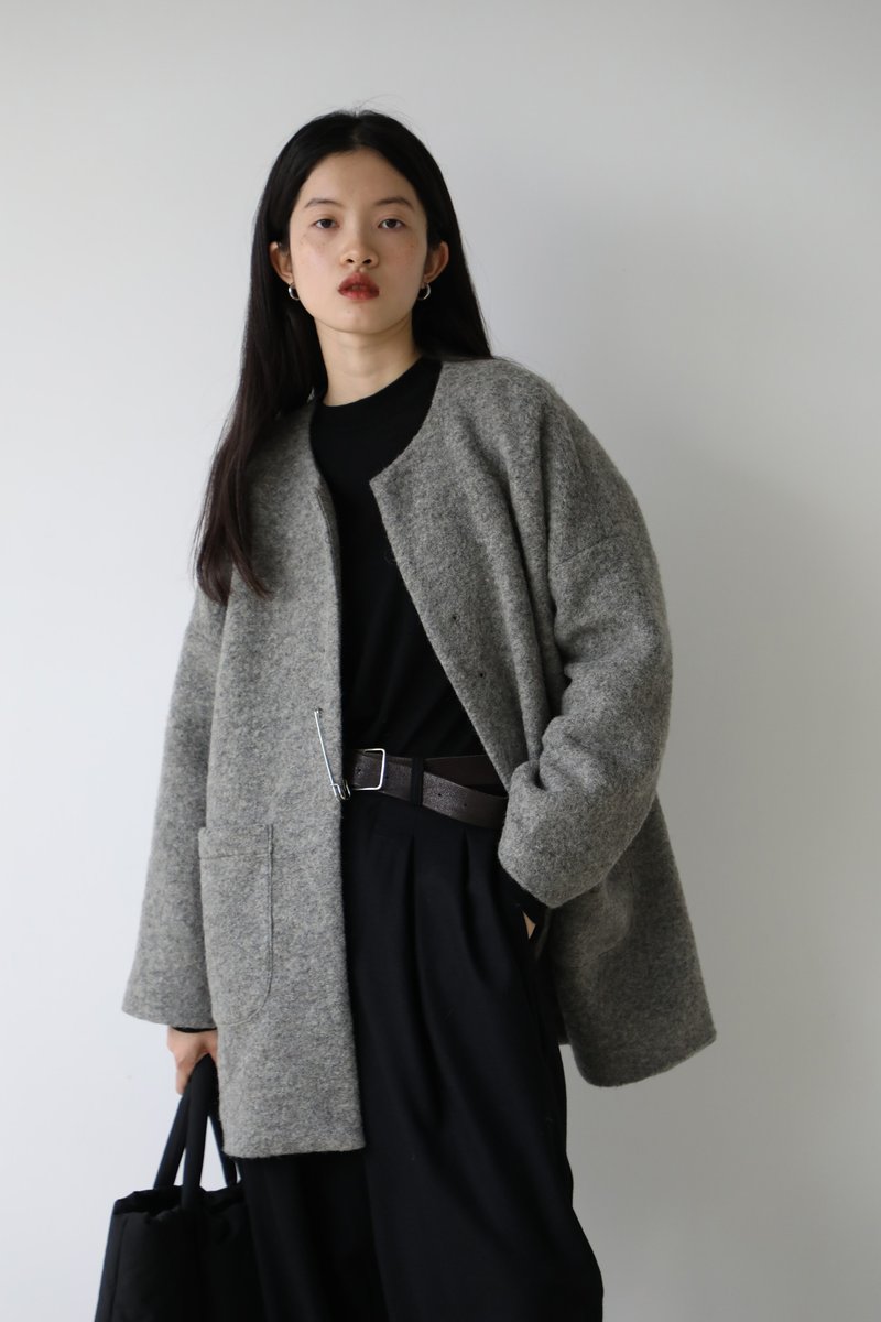 日产全羊毛别针外套 I pin-fastening coat - 女装上衣 - 羊毛 灰色