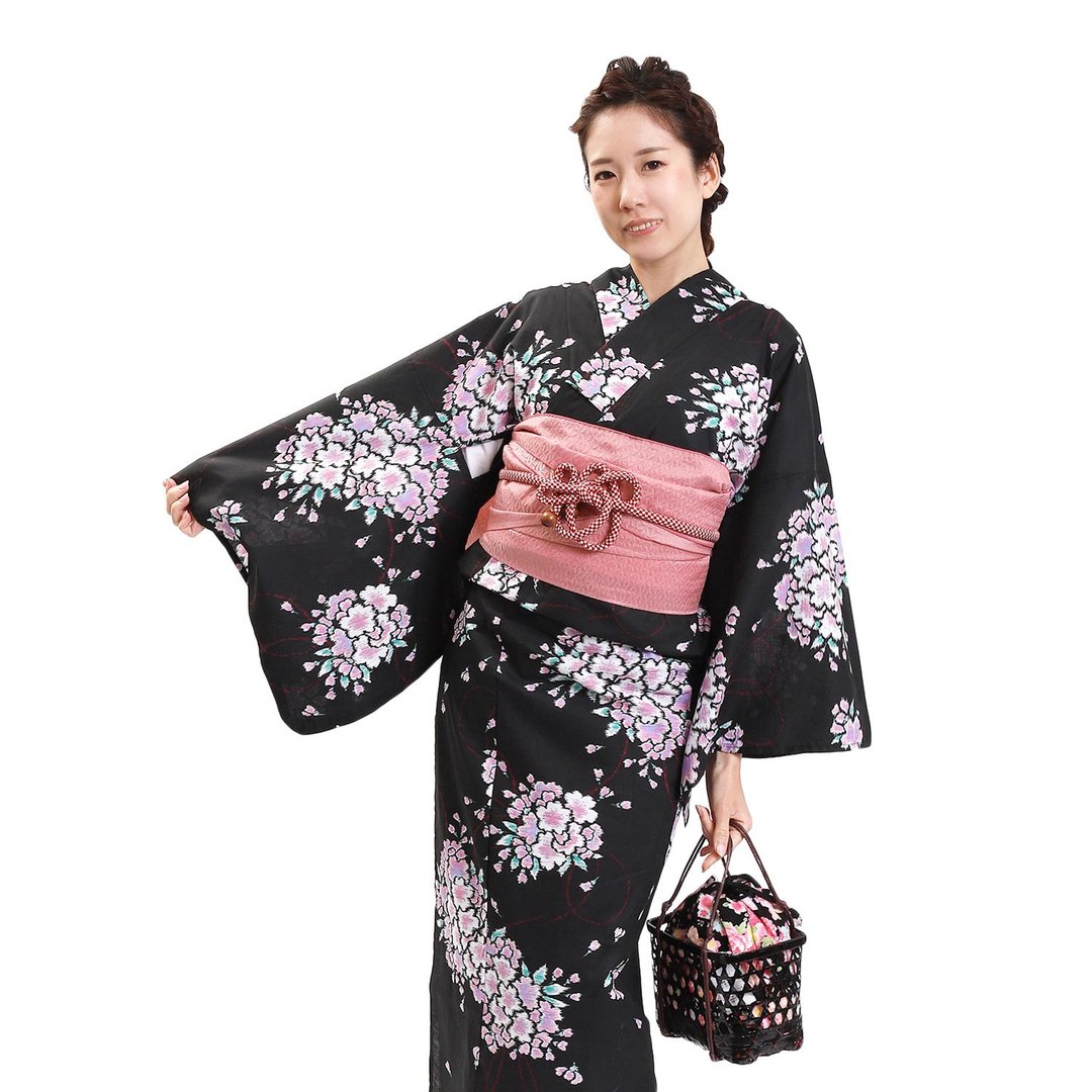 日本 和服 女性 浴衣 腰带 2件组 F Size X25-312 yukata - 其他 - 棉．麻 黑色