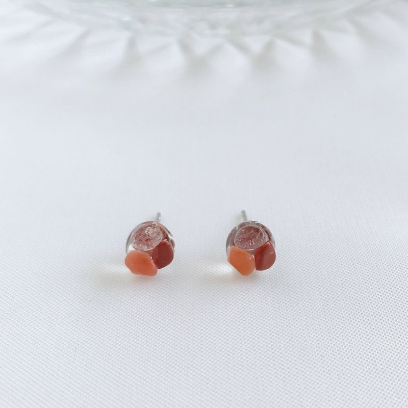 随性。天然草莓晶 南红玛瑙 红碧玉  贴耳耳环 抗敏耳针耳夹 避邪 - 耳环/耳夹 - 水晶 多色