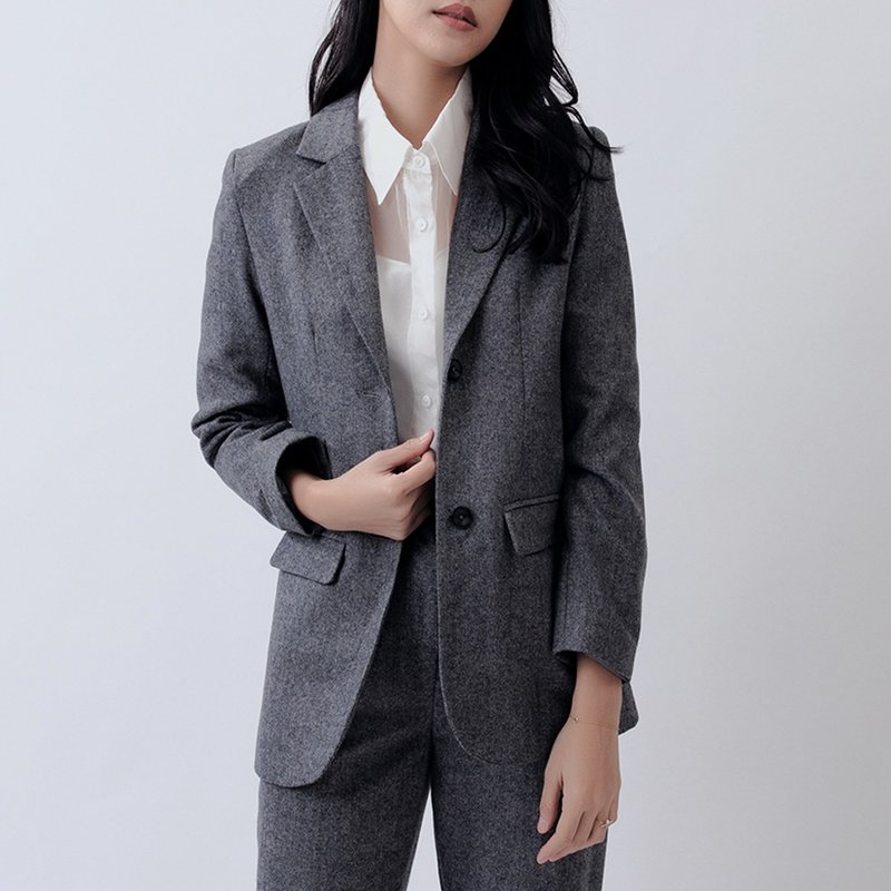 人字纹灰色西装外套 - 女装西装外套/风衣 - 羊毛 灰色
