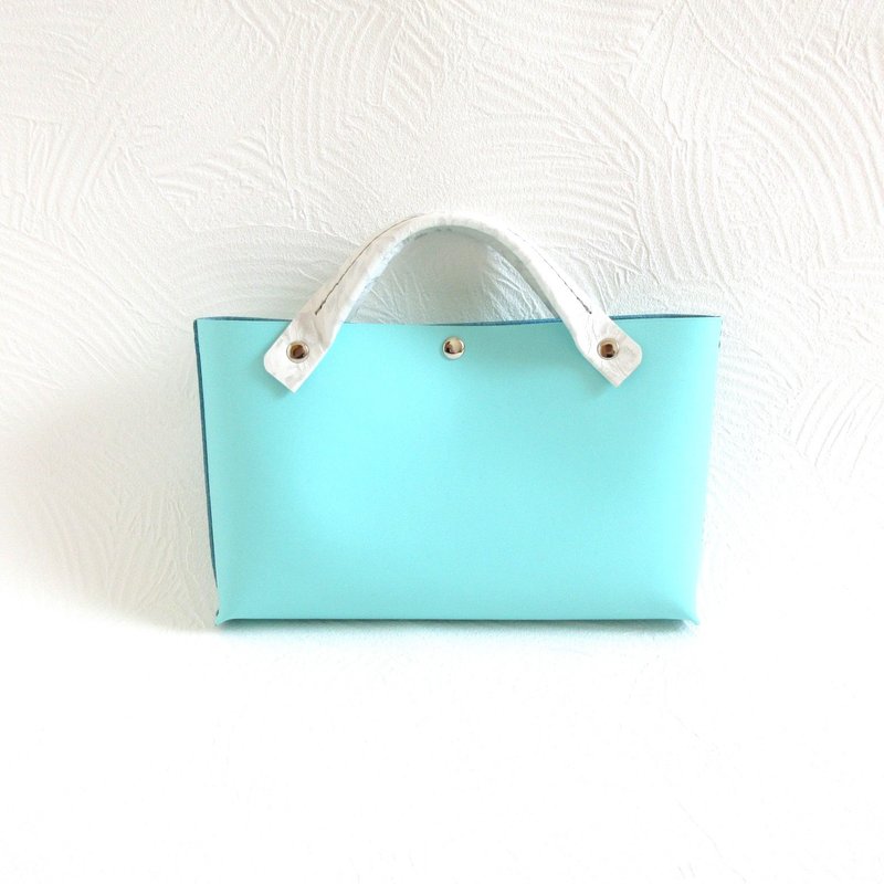 看起来棒极了。牛皮。袋中袋。手工缝制。 064 - 手提包/手提袋 - 真皮 蓝色