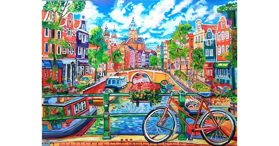 城市艺术意大利绘画阿姆斯特丹原创艺术油画布油画 - 墙贴/壁贴 - 其他材质 橘色