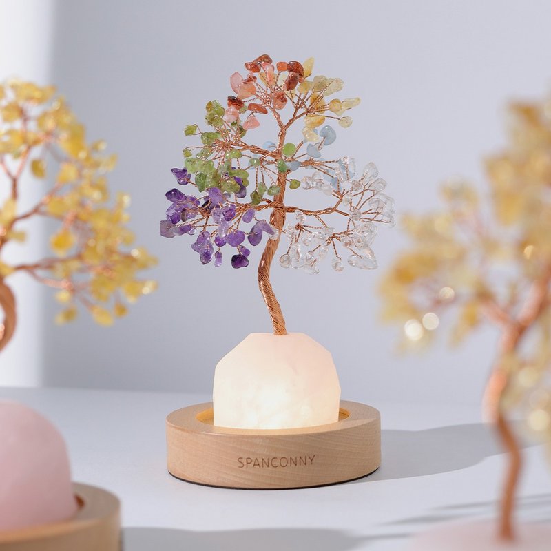 能量之森 | 彩色天然水晶许愿树 (搭配榉木灯座) - 摆饰 - 水晶 多色