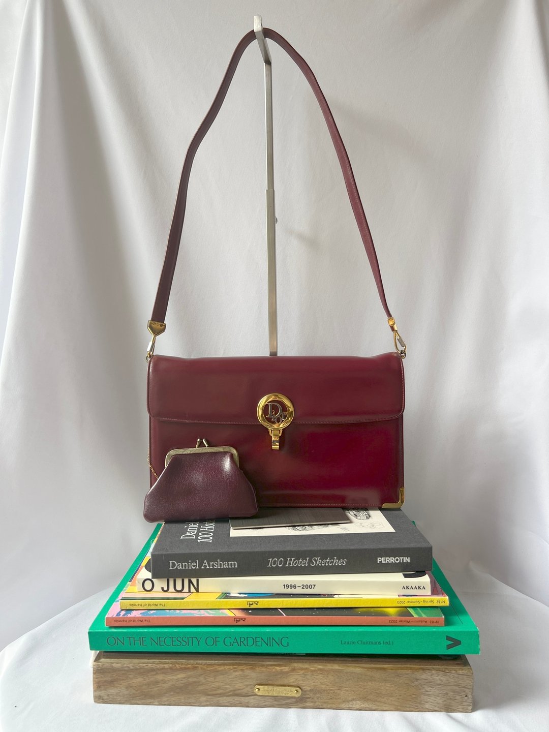 Dior Vintage Box Shoulder Bag 稀有深红色中古侧肩包加零钱包 - 侧背包/斜挎包 - 真皮 红色