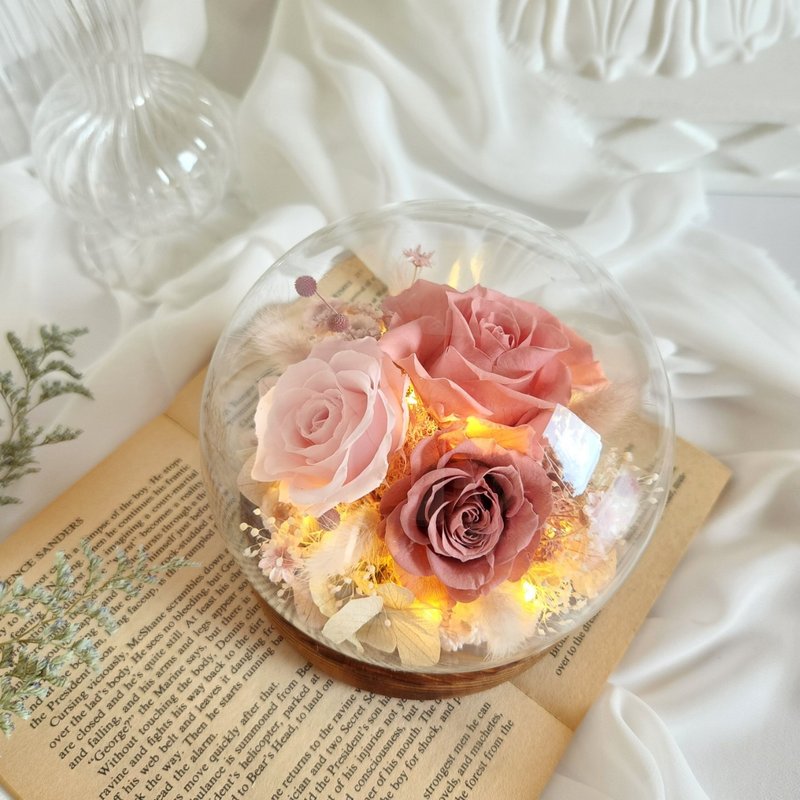 玻璃花钟 复古粉配色 不凋花 永生花 干燥花 永生花小夜灯 生日礼 - 干燥花/捧花 - 植物．花 粉红色