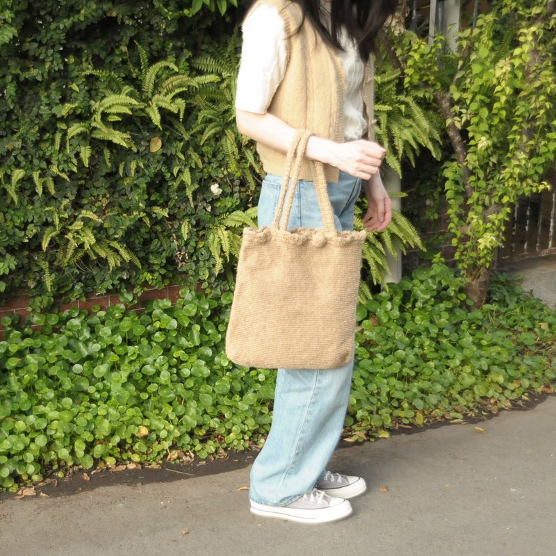 麻绳花口编织包/麻绳编织/肩背包/编织包/a4 - 手提包/手提袋 - 棉．麻 咖啡色