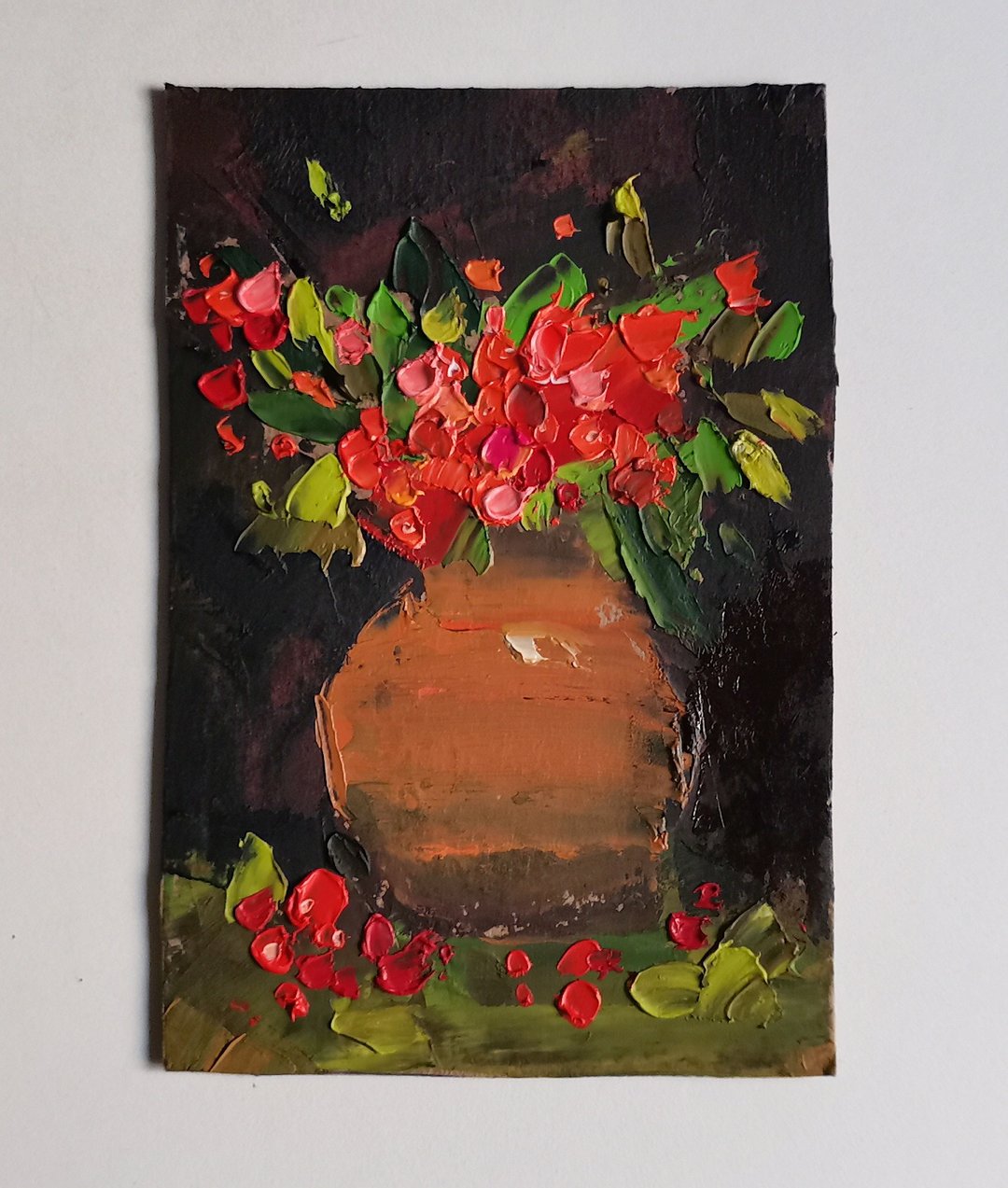 Floral Painting Berries Original 掛畫 Art Red 油畫Berries Art 微型油画微型绘画 - 海报/装饰画/版画 - 其他材质 红色