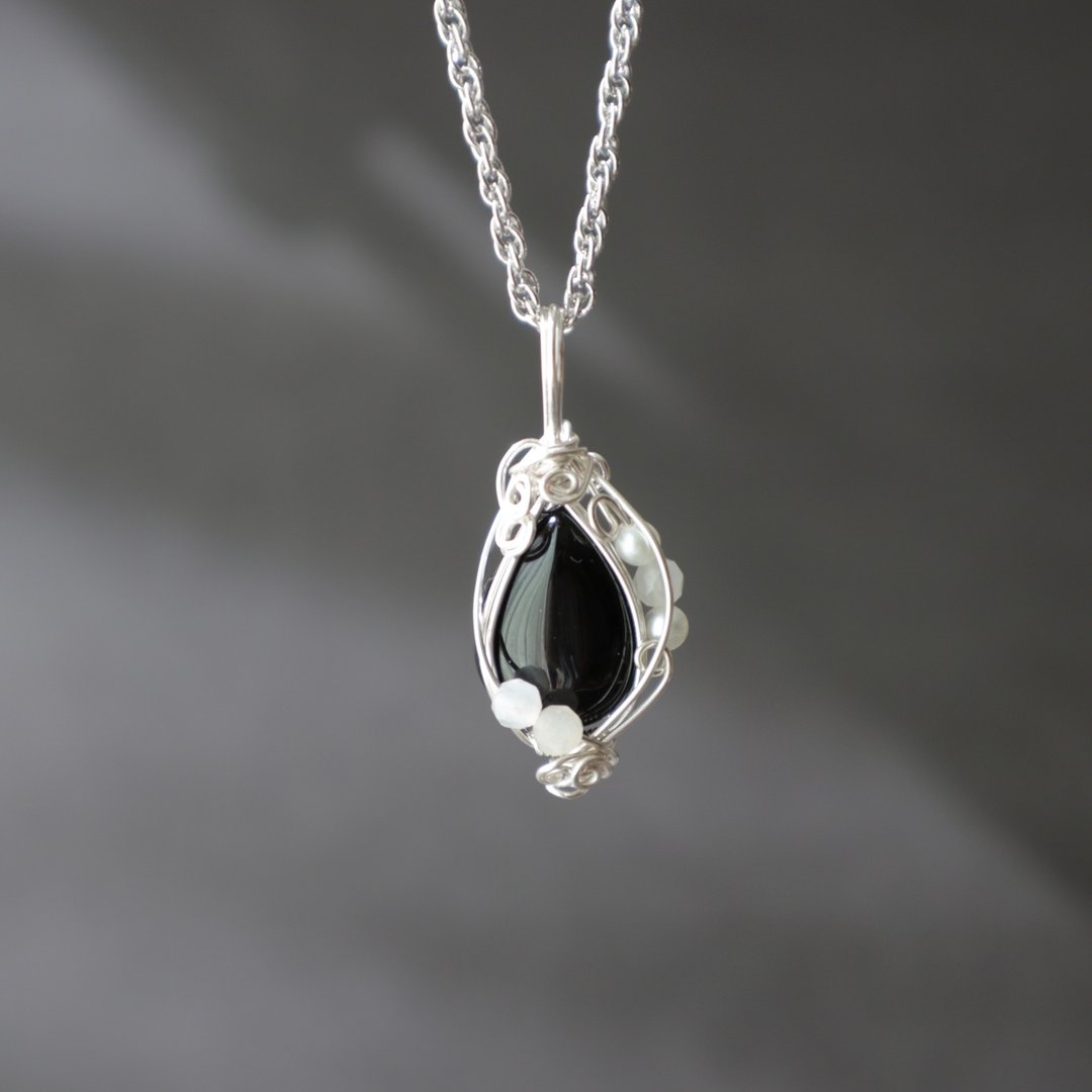 Morion wire wrapping pendant top - 项链 - 半宝石 黑色